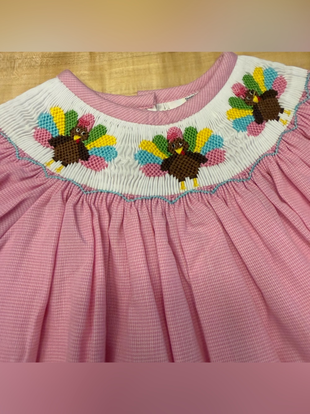 NWT Smocked by Stellybelly Pink Turkey Thanksgiving Dress 18M Hand Smocked